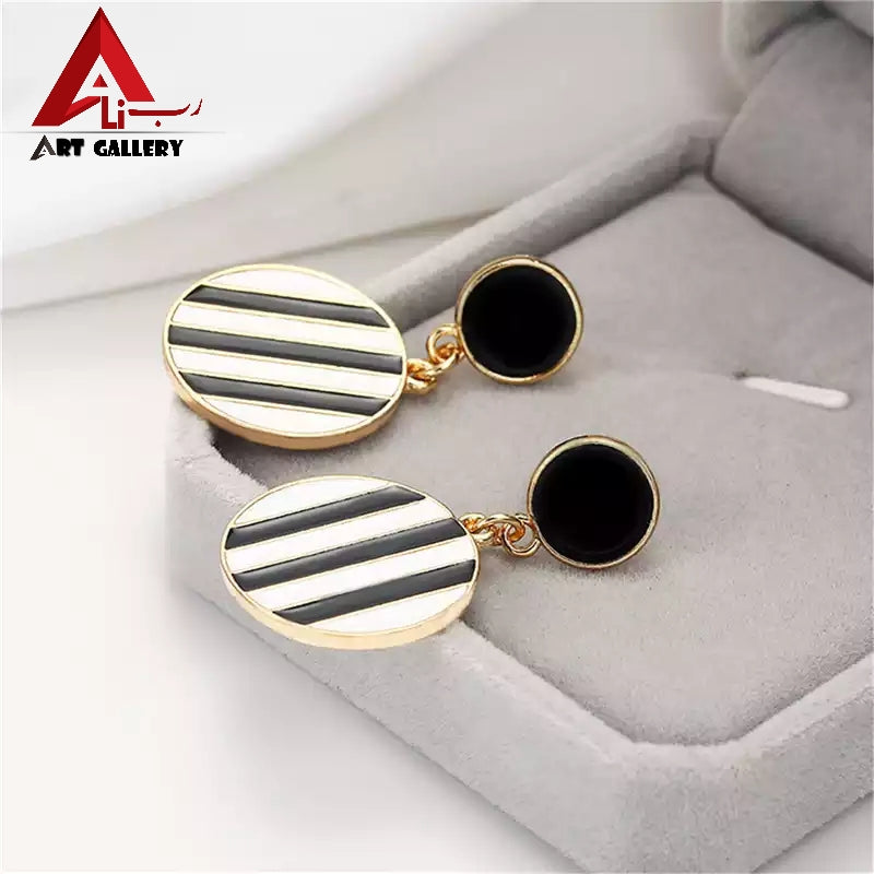 New fashion personality Double round Earrings black and White striped jewelry Simple temperament metal  earrings punk women 2019