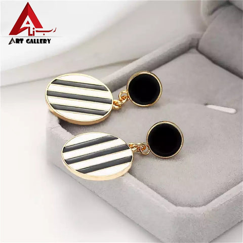 New fashion personality Double round Earrings black and White striped jewelry Simple temperament metal  earrings punk women 2019
