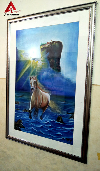 Shabih e murtajiz Oil painting Running Horse