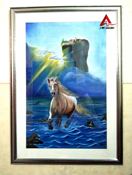 Shabih e murtajiz Oil painting Running Horse