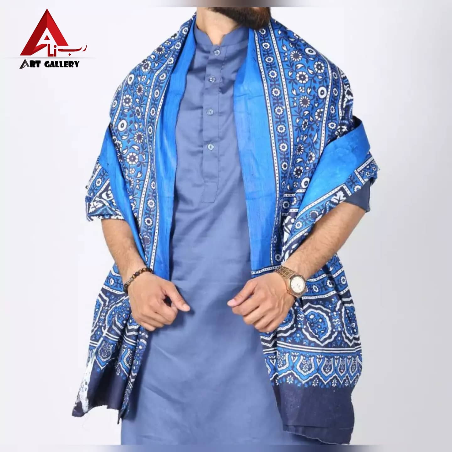 Sindhi Ajrak Sky Blue Color Ajrak For Men