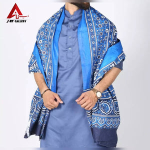 Sindhi Ajrak Sky Blue Color Ajrak For Men