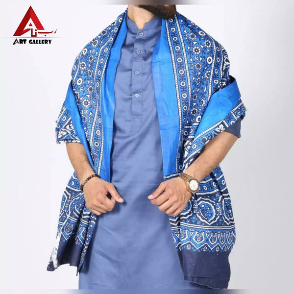Sindhi Ajrak Sky Blue Color Ajrak For Men