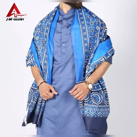 Sindhi Ajrak Sky Blue Color Ajrak For Men