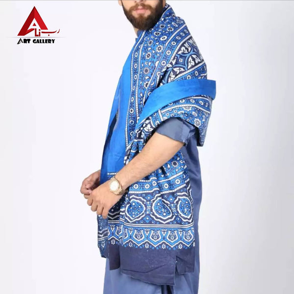 Sindhi Ajrak Sky Blue Color Ajrak For Men
