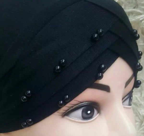 Pack of 3 Black 3D layer Cap with pearls soft Cotton stuff