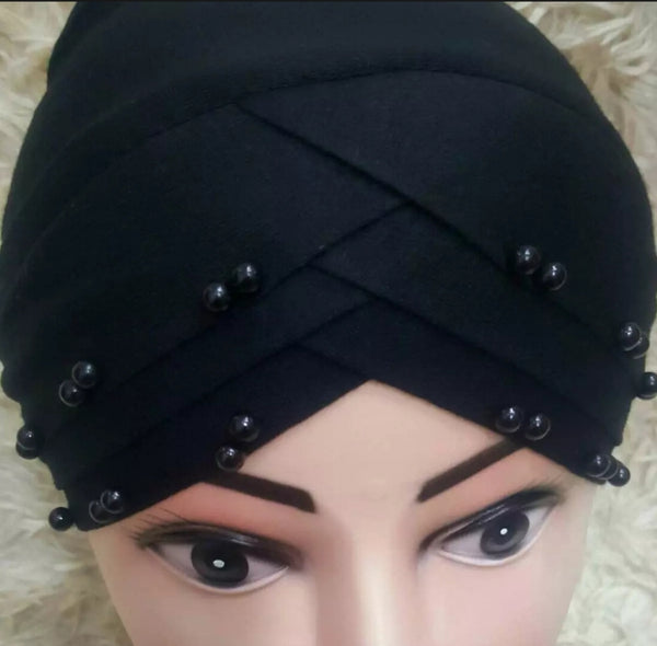 Pack of 3 Black 3D layer Cap with pearls soft Cotton stuff