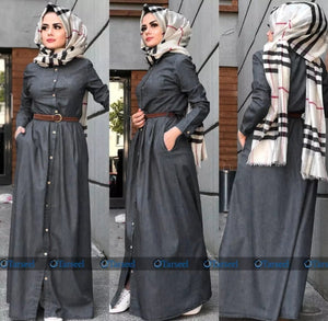 Turkish Denim Abaya with waist Belt