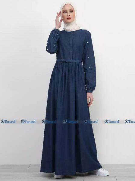 Refka Bule point collar- Denim Abaya for Women.
