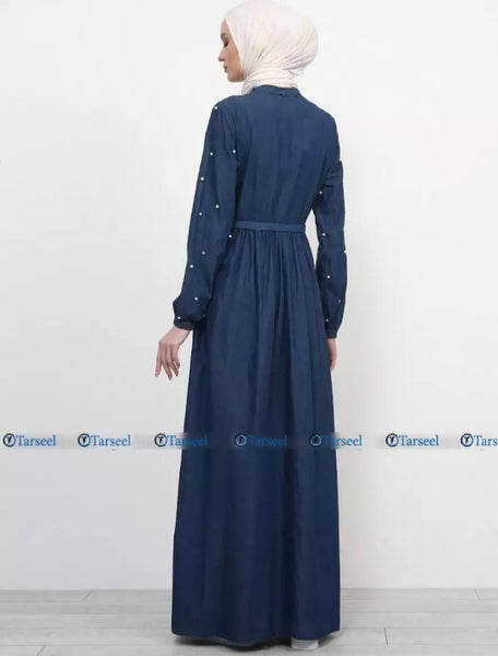 Refka Bule point collar- Denim Abaya for Women.