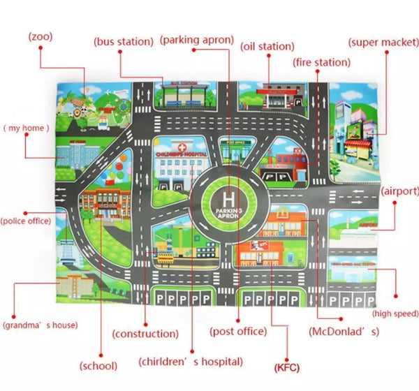 Kids play Mat City Roads building parking Map - Education Toy.