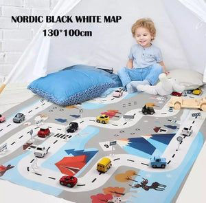 Kids play Mat City Road - Building Parking Map