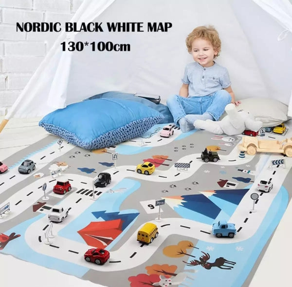 Kids play Mat City Road - Building Parking Map