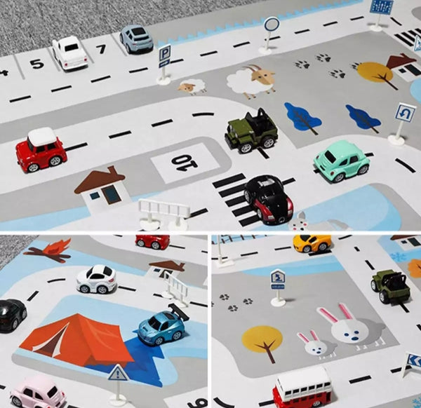Kids play Mat City Road - Building Parking Map