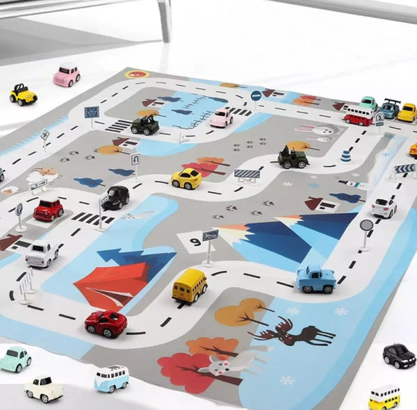 Kids play Mat City Road - Building Parking Map