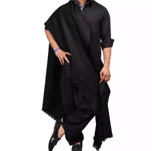 Black Kashmiri Pure Woolen Dhussa Shawl.