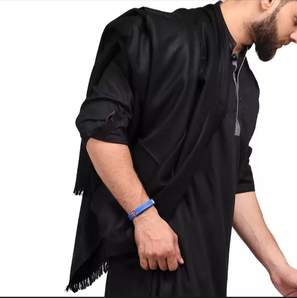 Black Kashmiri Pure Woolen Dhussa Shawl.