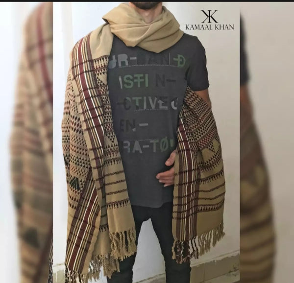Khaki Colorful Tharri - Wadera shawl.