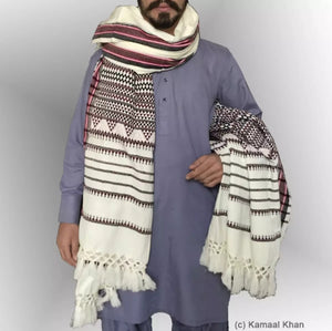 White Colorful Tharri / Wadera shawl.