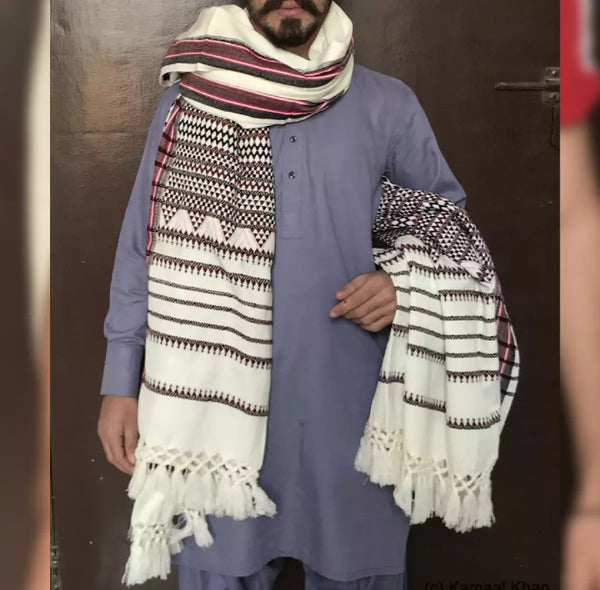 White Colorful Tharri / Wadera shawl.