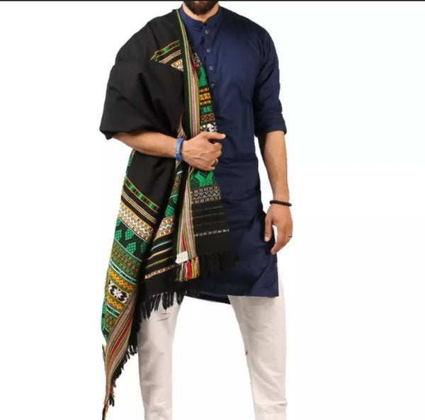 Green Handmade Tharri / Waders Shawl for Man.