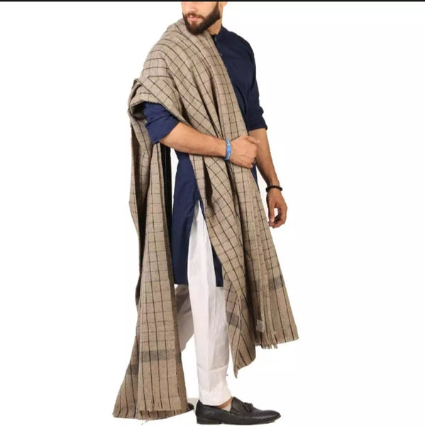 Pure Wool Dark Bannu Checkered / Khamdar Shawl