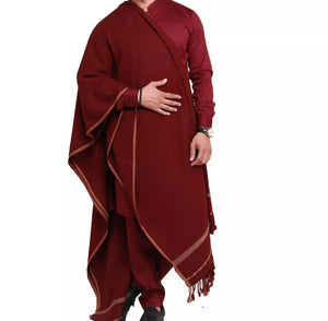 Maroon Pure Acro - Woolen Dhussa Shawl.