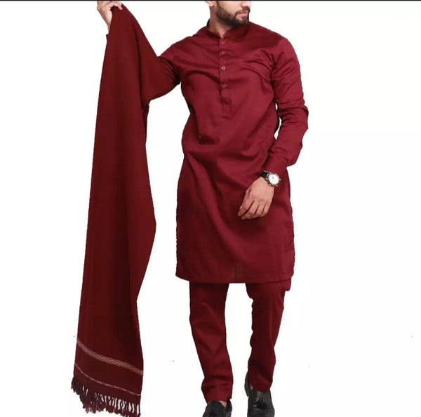 Maroon Pure Acro - Woolen Dhussa Shawl.