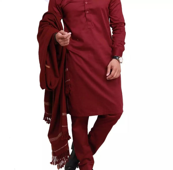 Maroon Pure Acro - Woolen Dhussa Shawl.