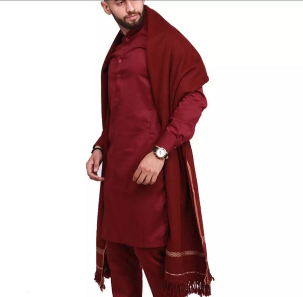 Maroon Pure Acro - Woolen Dhussa Shawl.