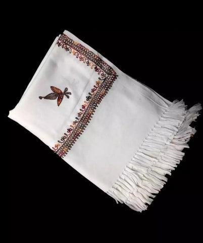 White Embroidery Woolen Shawl.