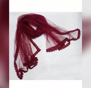 2 piece of Maroon Colored Dupatta with Four sides Cotton Lace