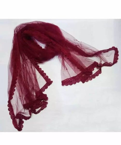2 piece of Maroon Colored Dupatta with Four sides Cotton Lace