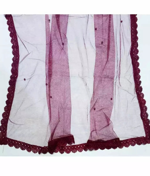 2 piece of Maroon Colored Dupatta with Four sides Cotton Lace