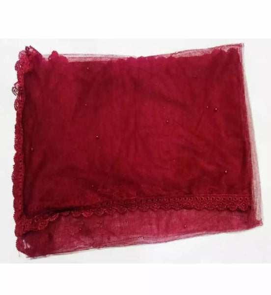 2 piece of Maroon Colored Dupatta with Four sides Cotton Lace