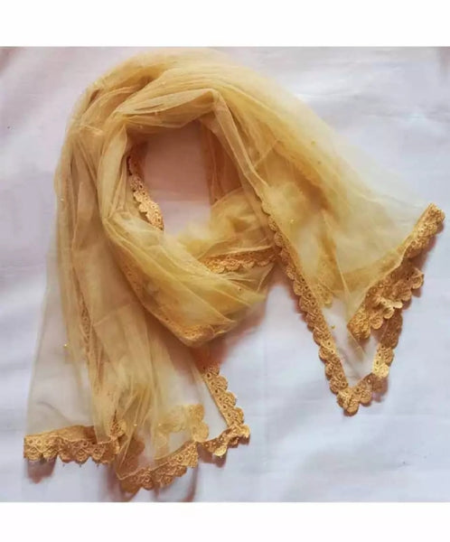 2 piece of Skin Colored Net Dupatta with Four side Lace.