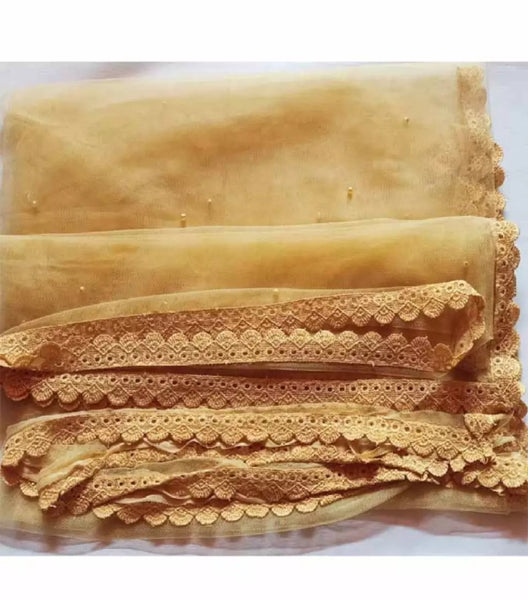 2 piece of Skin Colored Net Dupatta with Four side Lace.