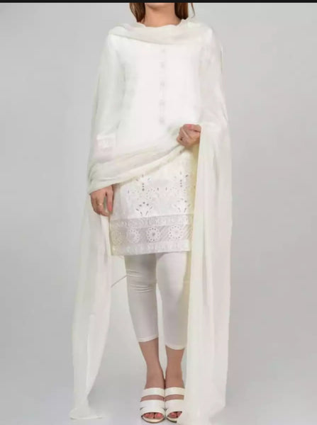2 piece of White Chiffon Dupatta.