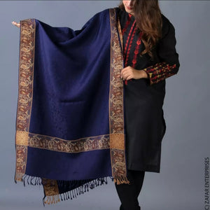 Navy Blue Four Border Stole for Women.