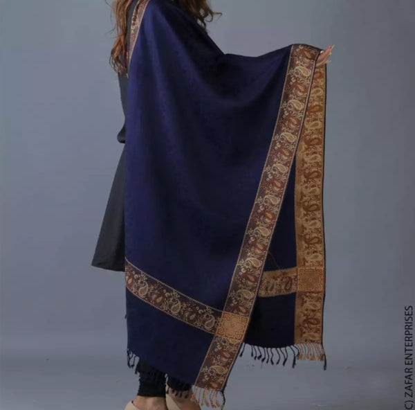 Navy Blue Four Border Stole for Women.