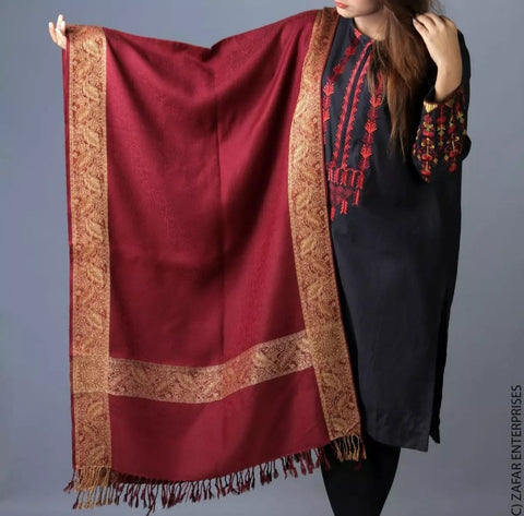 Maroon 4 Border Kashmiri Wool Stole for women.