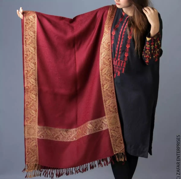 Maroon 4 Border Kashmiri Wool Stole for women.