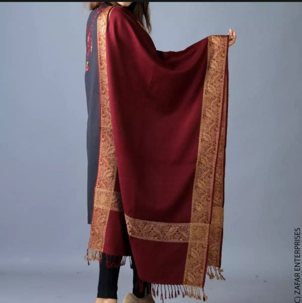 Maroon 4 Border Kashmiri Wool Stole for women.