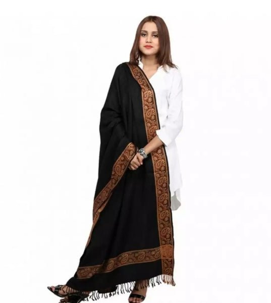 Black Wool Stole / Shawl For Woman.