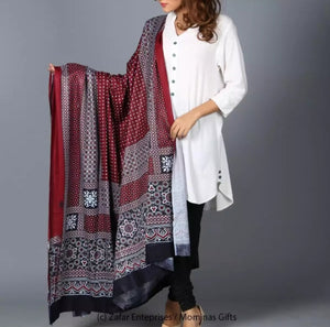 Ploy Linen Maroon & White Ajrak.