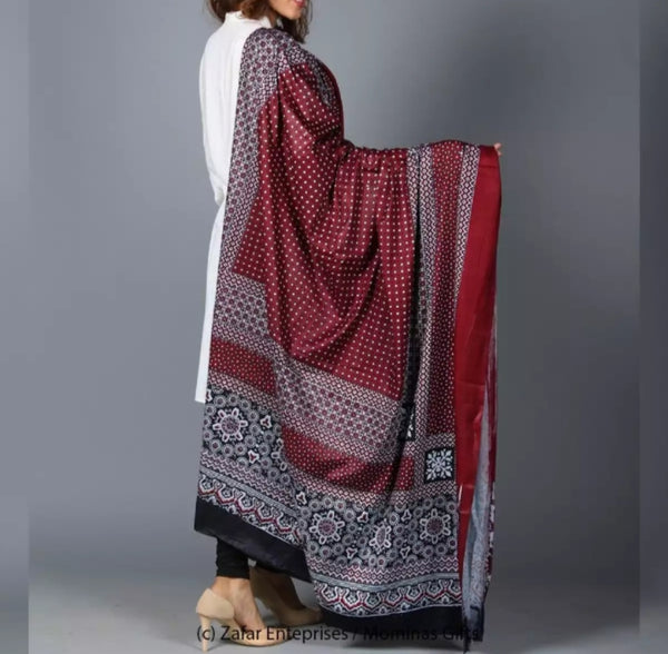 Ploy Linen Maroon & White Ajrak.