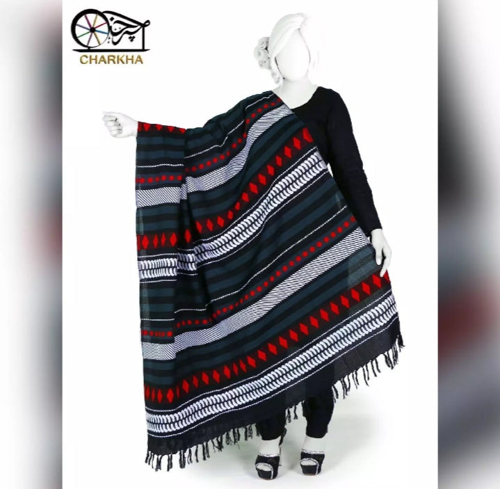Winter Black Shawl, Chaddar with Stunning Wool