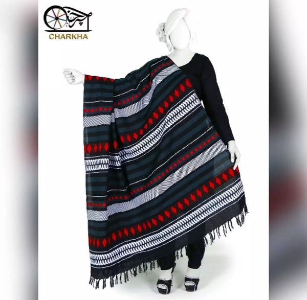 Winter Black Shawl, Chaddar with Stunning Wool