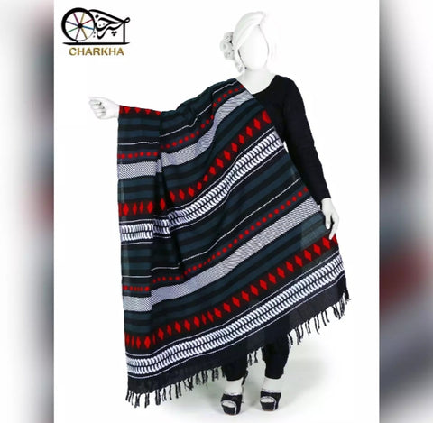 Winter Black Shawl, Chaddar with Stunning Wool