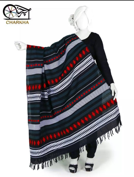 Winter Black Shawl, Chaddar with Stunning Wool